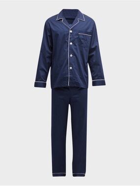 Majestic Navy Dot-Print Men’s Pajama Set with White Piping